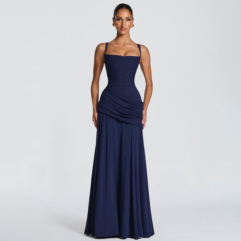 Women's Solid Color Sleeveless High-Waist A-Line Spaghetti Strap Dress - Image 4