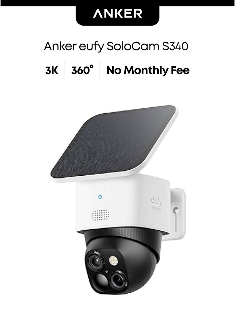 eufy Security SoloCam S340 Dual Cameras Solar Security Camera Outdoor Wireless 3K Home Security Camera 360° Surveillance No Blind Spots 2.4 GHz Wi-Fi HomeBase 3 Compatible No Monthly Fee - Image 1