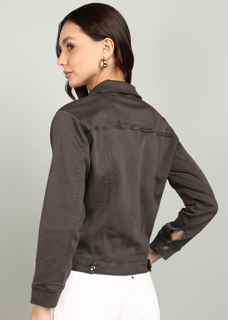 Nifty Women's Denim Front Pocket Jacket (1473_JCKT_DGREY_L_Dark_Grey_L) - Image 5