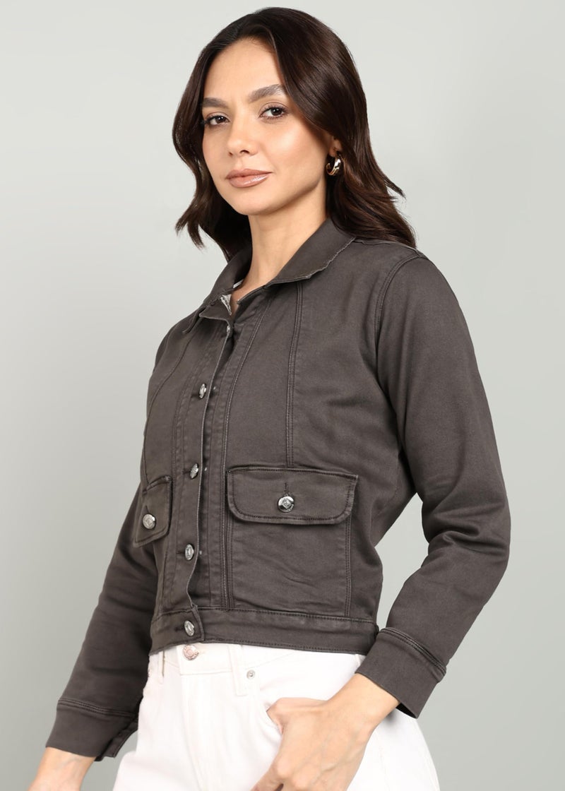 Nifty Women's Denim Front Pocket Jacket (1473_JCKT_DGREY_L_Dark_Grey_L) - Image 3