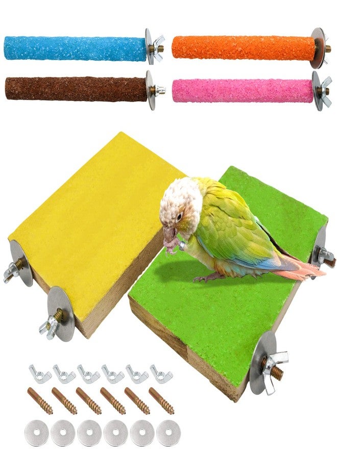 Bac-kitchen 6 Pcs Bird Perch Stand Toy, Wood Parrot Stand Platform Colorful Sand Paw Grinding Stick Cage Accessories Exercise Toys for Cockatiel Conure Budgies Parakeet Lovebird Hamster Gerbil Rat Mouse (6 Pcs) - Image 1