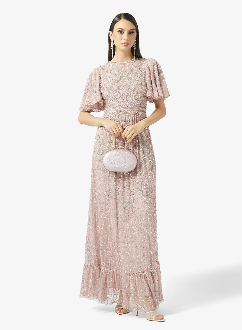BEAUUT  Embellished bell Sleeve Sequin Maxi Dress for Women | Best Price UAE