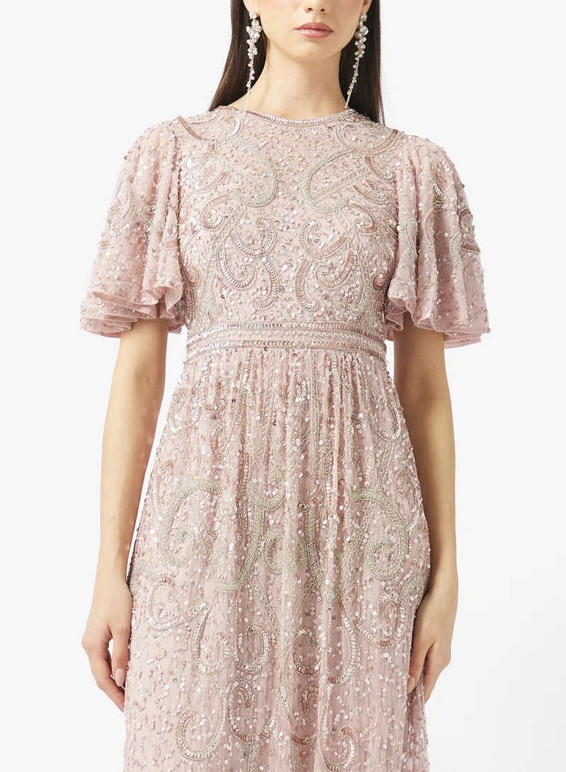 BEAUUT  Embellished bell Sleeve Sequin Maxi Dress for Women | Best Price UAE