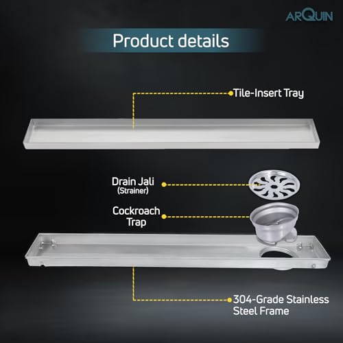 ARQUIN Tile Insert Shower Drain Channel 24x4 Inch Bathroom Tile Insert Drain | 304 Grade Stainless Steel Waste Water Marble Floor Drain Channel with Cockroach Trap (1mm Thickness) - Image 4