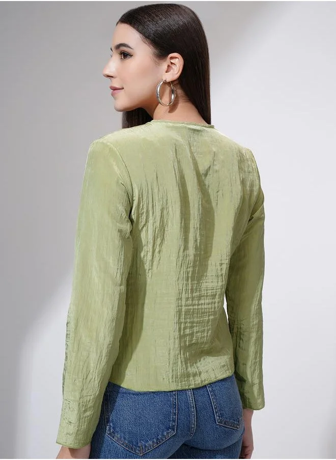 Tokyo Talkies Tokyo Talkies Textured V-Neck Buttoned Top