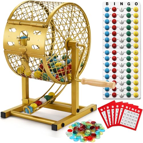 AugFir 126 Tall Bingo Game Sets with Steel Cage Professional Bingo Game for Adults Includes Colorful Chips 30 Cards and 75 Balls Great for Fun Family Large Groups Parties - Image 1
