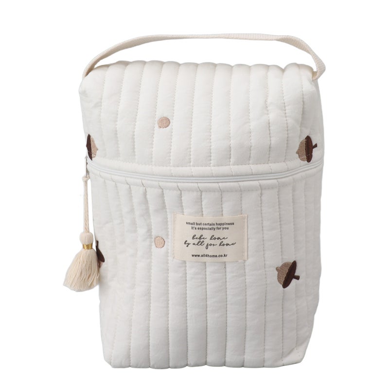 Diaper Bag: Cotton Cloth, Quilted Embroidered Pattern - Stroller-Attachable, Multi-Pocket Storage Diaper Bag for Baby Care, Outdoor Trips, Daily Errands - Image 1