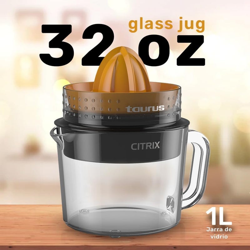 Taurus Citrus Juicer with 2 Interchangeable Cones, Premium Glass Container, Easy-to-Clean, Compact Design, Perfect for Limes, Oranges, and Lemons - Durable, Hygienic, and Versatile for Everyday Use - Image 3
