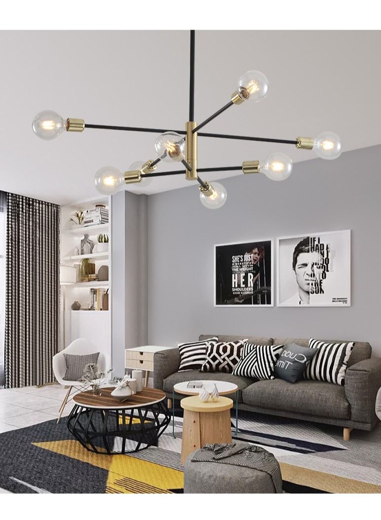 8 رئيس الحديثة الشمال السبوتنيك الثريات السوداء LED مصباح الإضاءة المنزلية تركيبات داخلية قلادة السقف ، لمبات غير المدرجة - Image 4