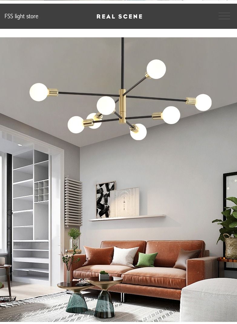 8 رئيس الحديثة الشمال السبوتنيك الثريات السوداء LED مصباح الإضاءة المنزلية تركيبات داخلية قلادة السقف ، لمبات غير المدرجة - Image 2