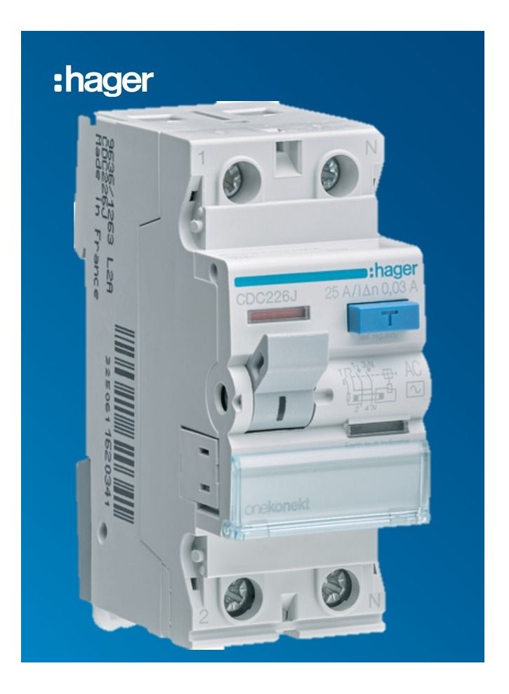 Hager Onekonekt 25A 2P 30Ma Earth Leakage Circuit Breaker - CDC226J