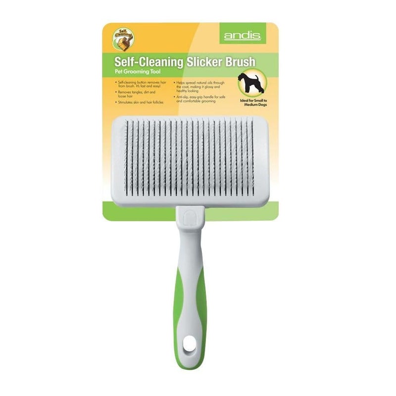 Andis 40160 Self-Cleaning Animal Slicker Brush - Grooming Brush for Pet Deshedding Fur - Reduces Shedding Up to 90%, Removes Tangles, Dirt & Loose Hair - Ideal Gift for Pet Lovers White,Silver - Image 3