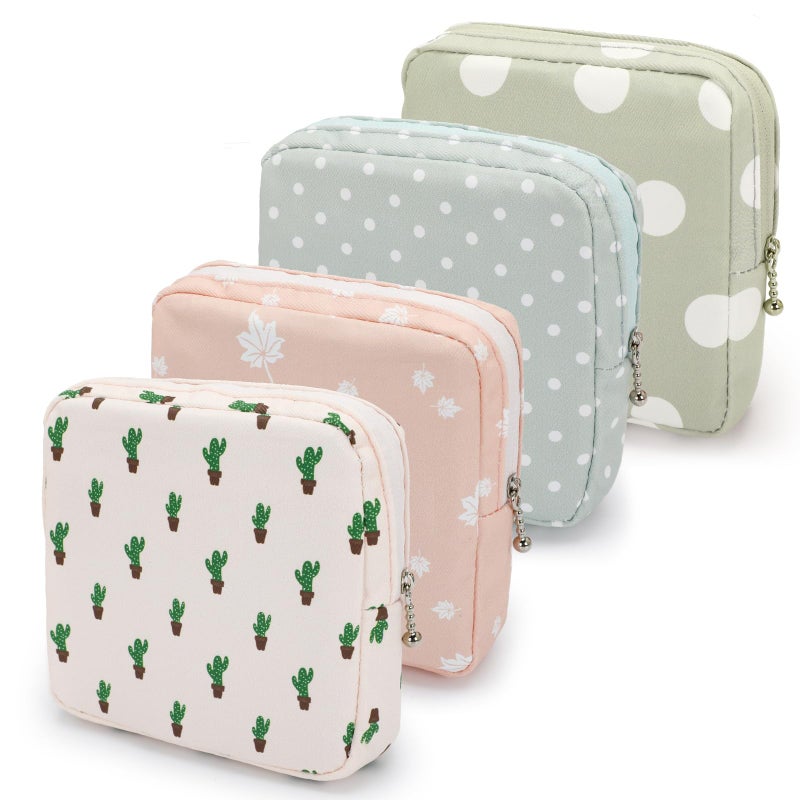 4 Pack Period Pad Storage Bags, Reusable Portable Pouches for Women | Feminine Hygiene Pouches for Sanitary Pads, Tampons, Panty Liners & Small Personal Essentials