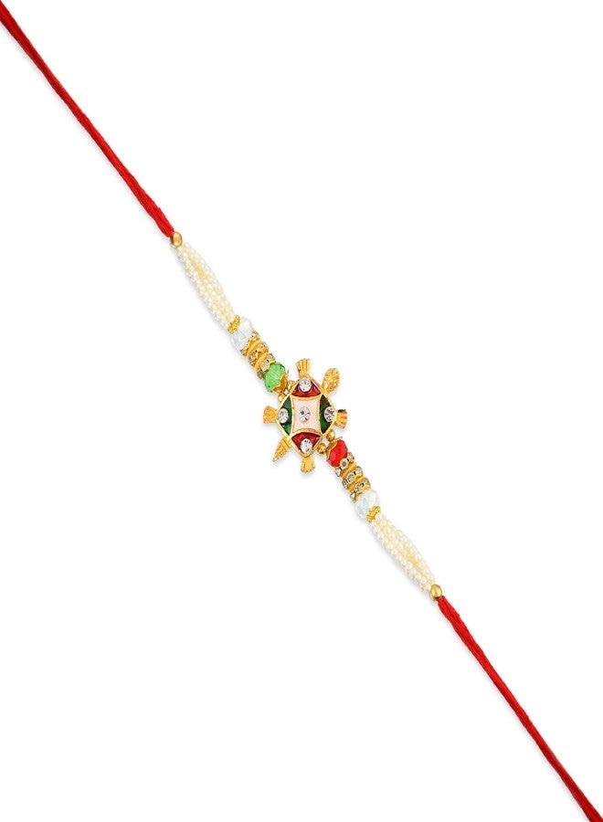 Morir Gold Tone Hand Finished Tortoise/Turtle Designing Thread Raksha bandhan Rakhi Gift, Wrist Bands for Loving/Brother Sister, Father & Friends-with Roli Chawal (Set of 1) - Image 2