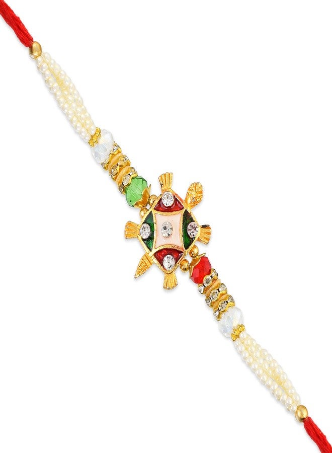 Morir Gold Tone Hand Finished Tortoise/Turtle Designing Thread Raksha bandhan Rakhi Gift, Wrist Bands for Loving/Brother Sister, Father & Friends-with Roli Chawal (Set of 1) - Image 1