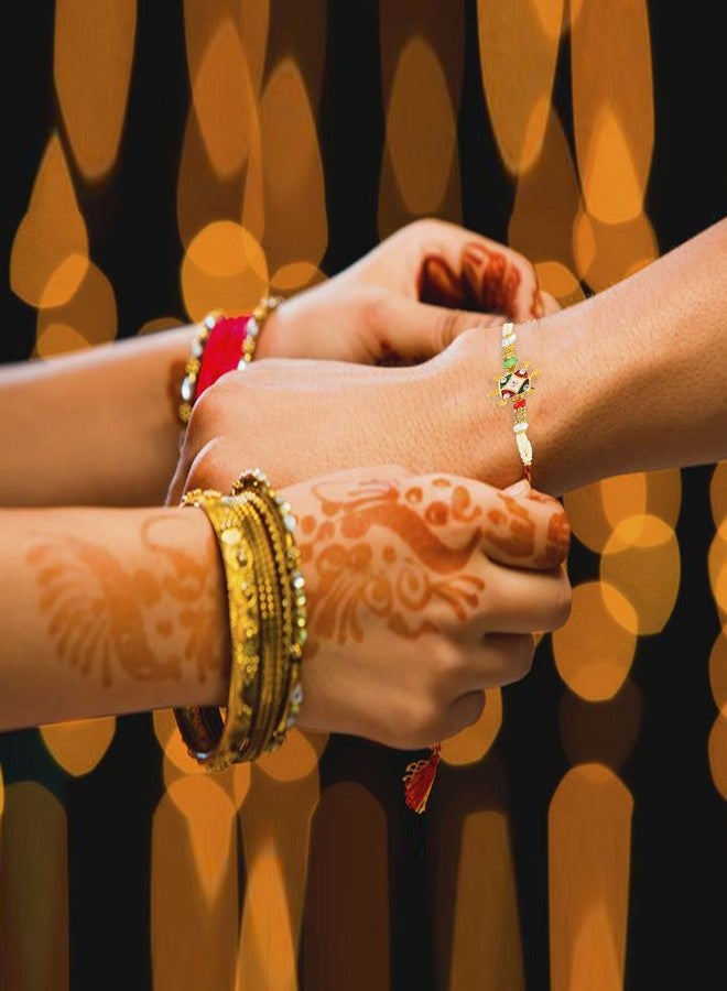 Morir Gold Tone Hand Finished Tortoise/Turtle Designing Thread Raksha bandhan Rakhi Gift, Wrist Bands for Loving/Brother Sister, Father & Friends-with Roli Chawal (Set of 1) - Image 3