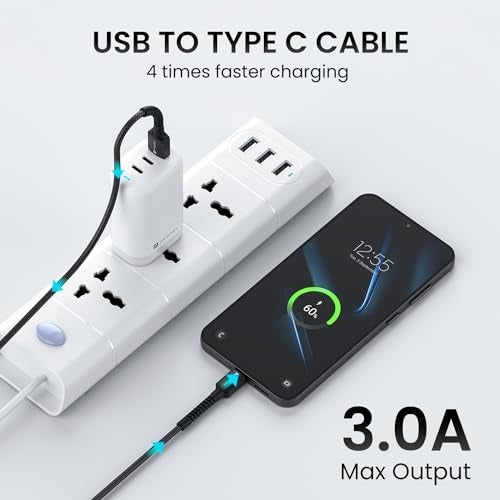 Portronics Konnect X USB to Type C Cable with 3A Output, Fast Charging & Data Transfer, Nylon Braided, Aluminium Alloy Shell, 1M Length compatible with Type C Smartphones(Black) - Image 5