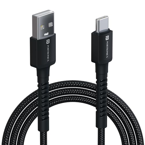 Portronics Konnect X USB to Type C Cable with 3A Output, Fast Charging & Data Transfer, Nylon Braided, Aluminium Alloy Shell, 1M Length compatible with Type C Smartphones(Black) - Image 1