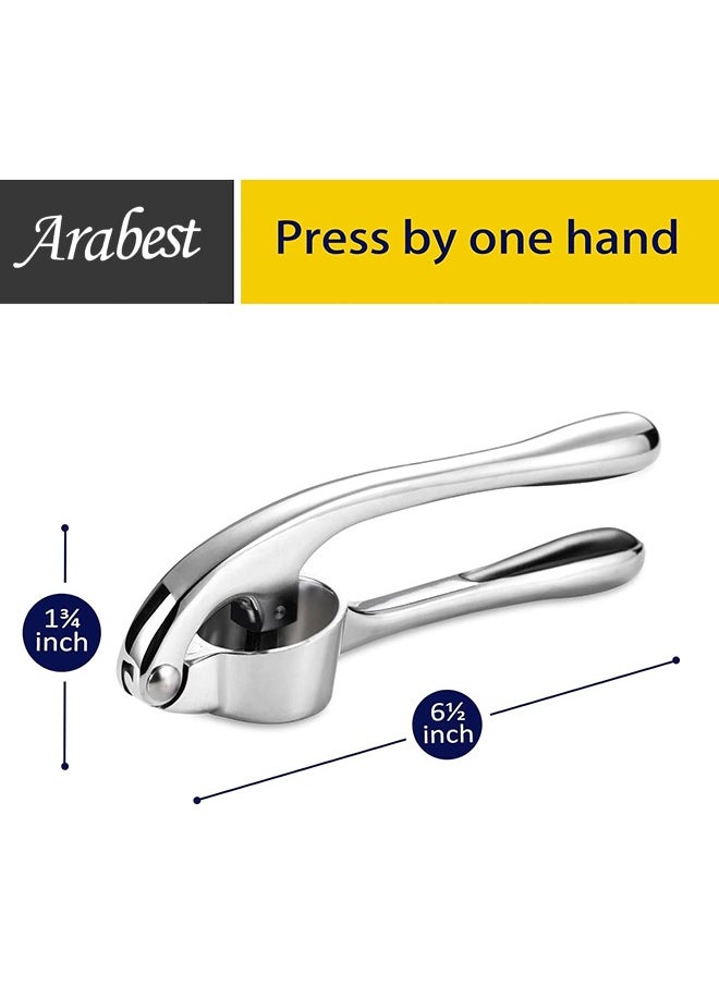 Arabest Garlic Press, Garlic Mincer Set with Silicone Roller Peeler & Cleaning Brush, Easy to Squeeze and Clean, Rust Proof & Dishwasher Safe, Professional Efficient Ginger Crusher  - Image 4