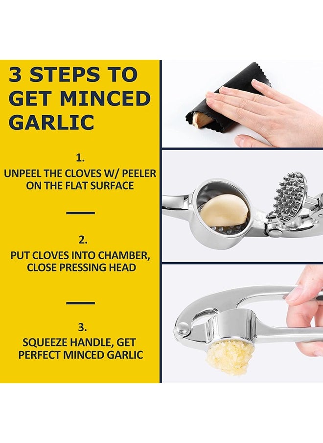 Arabest Garlic Press, Garlic Mincer Set with Silicone Roller Peeler & Cleaning Brush, Easy to Squeeze and Clean, Rust Proof & Dishwasher Safe, Professional Efficient Ginger Crusher  - Image 5