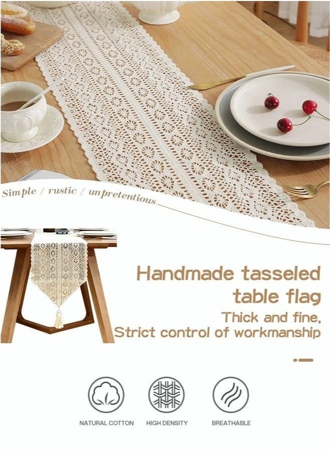 Hollow Table Runner Hand Crocheted Table Flage Polyester Cotton Material Suitable for Coffee Table Long Table Home Decoration Beige 30 * 180CM - Image 4