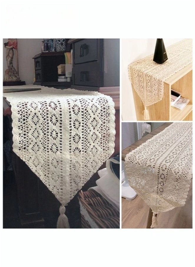 Hollow Table Runner Hand Crocheted Table Flage Polyester Cotton Material Suitable for Coffee Table Long Table Home Decoration Beige 30 * 180CM - Image 3