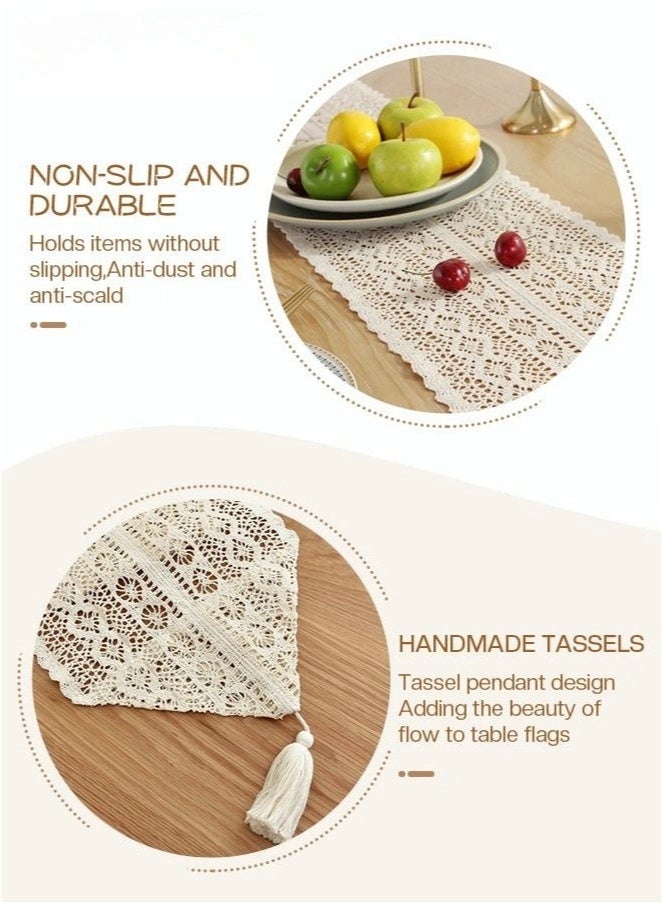 Hollow Table Runner Hand Crocheted Table Flage Polyester Cotton Material Suitable for Coffee Table Long Table Home Decoration Beige 30 * 180CM - Image 2