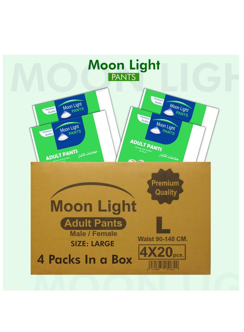 مونلايت حفاضات مونلايت بريميوم للبالغين - كبيرة (4 عبوات × 20 قطعة، إجمالي 80 قطعة) - للجنسين، امتصاص عالي، حماية من التسرب - Image 1