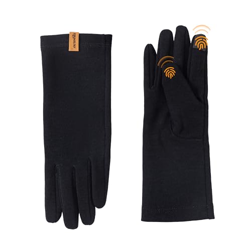ACUSHLA 100% Merino Wool Glove Liner - Touchscreen Lightweight Base layer Ski Liner Glove for Men & Women Winter Running Hiking Cycling Fishing, 290GSM Black M - Image 1