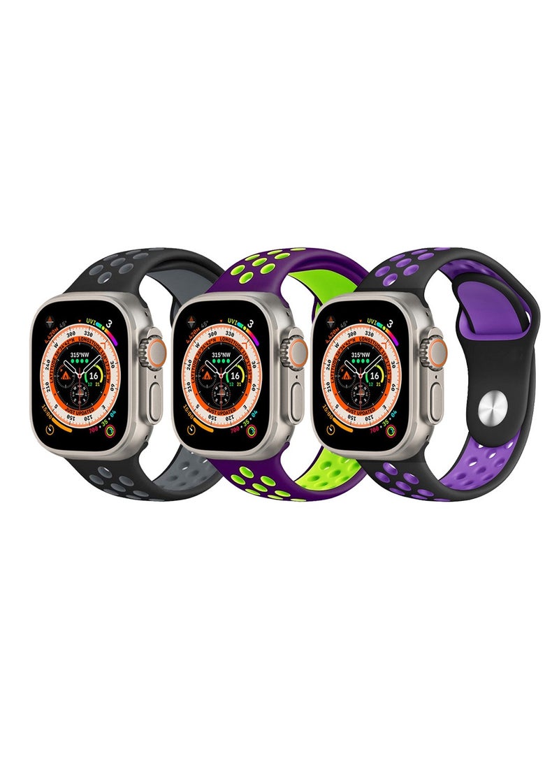 3 pieces of Soft Silicone Watchband Straps for Apple Watch 49mm 45mm 44mm 
