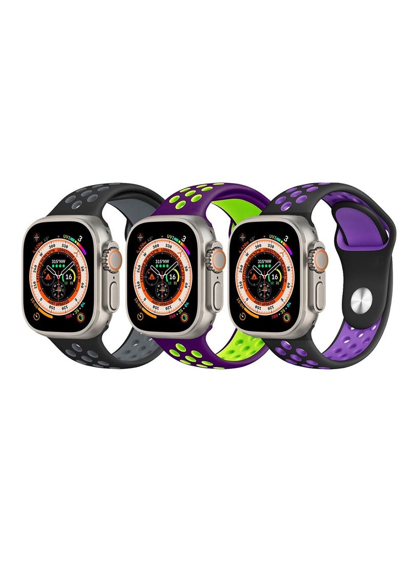 CATANES - 3 Pack For Apple Watch 49mm 45mm 44mm 42mm Silicone Sport Band Nike Strap Compatible With iWatch Series Ultra/8/7/SE/6/5/4/3/2/1 - Image 1