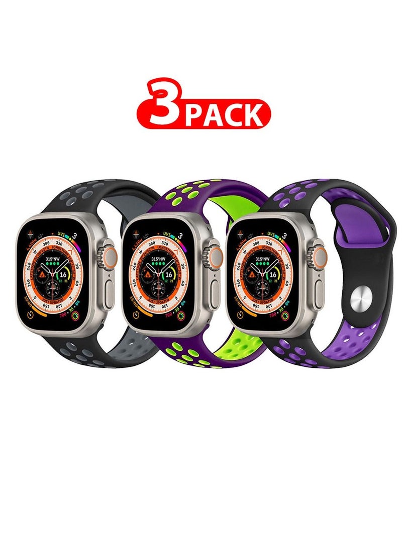 CATANES - 3 Pack For Apple Watch 49mm 45mm 44mm 42mm Silicone Sport Band Nike Strap Compatible With iWatch Series Ultra/8/7/SE/6/5/4/3/2/1 - Image 1