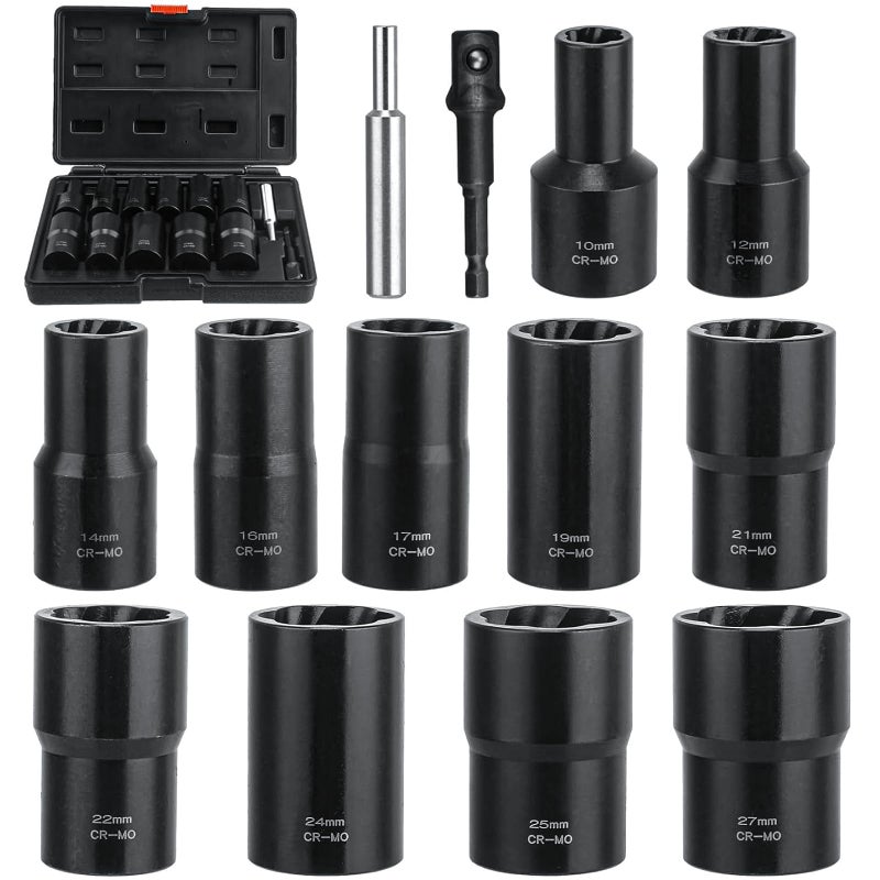 مجموعة إزالة قفل العجلات VTWTV، 13 قطعة لإزالة صواميل العجلات، مجموعة مفاتيح صدمات بقياس 1/2 بوصة لإزالة البراغي التالفة، المجمدة، الصدئة، والمستديرة - Image 1