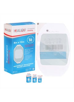 HEALQU Transparent Film Dressing, 8" x 12" Box of 10 - Waterproof Wound Bandage Adhesive Patches, Post Surgical Shower or IV Shield, Tattoo Aftercare Bandage by Healqu  - Image 1