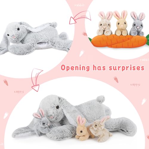 BENINY Large Bunny Stuffed Animal 24" - 4Pcs Stuffed Bunny Rabbit Plush Toy Gifts for Kids - Cuddly Mommy Bunny Surprise with 3 Small Bunnies Inside - Image 2
