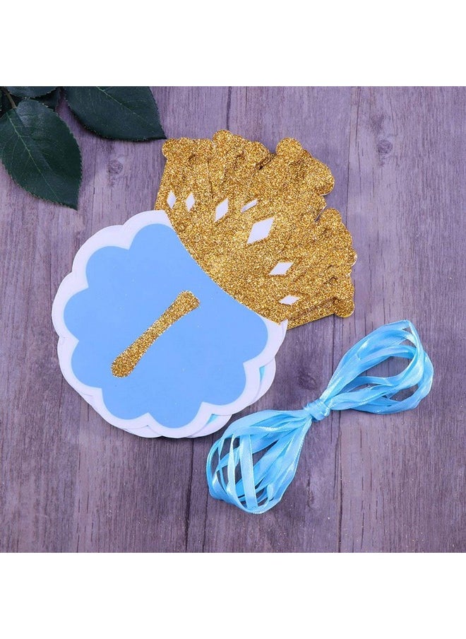 Funcart Funcart Glitter Gold and Blue Crown Printed Happy Birthday Letter Banner  - Image 5