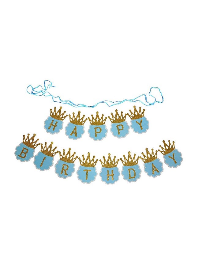Funcart Funcart Glitter Gold and Blue Crown Printed Happy Birthday Letter Banner  - Image 3