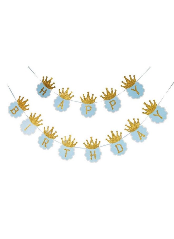 Funcart Funcart Glitter Gold and Blue Crown Printed Happy Birthday Letter Banner  - Image 1