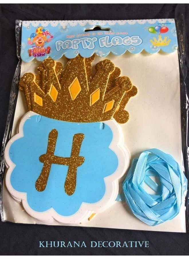 Funcart Funcart Glitter Gold and Blue Crown Printed Happy Birthday Letter Banner  - Image 4