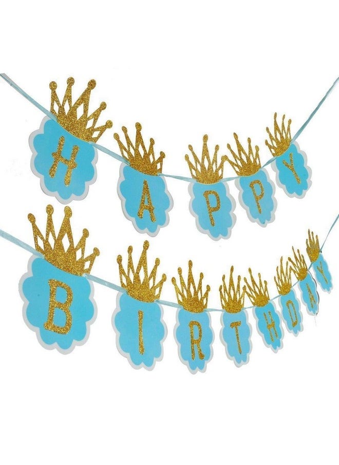Funcart Funcart Glitter Gold and Blue Crown Printed Happy Birthday Letter Banner  - Image 2