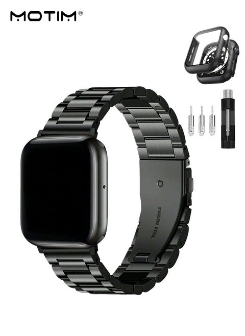 Classic Stainless Steel iWatch Band with Case Set Compatible Apple Watch Straps 42/44/45/46/49mm, Watch Replacement Strap for Apple Watch Series 9/8/7/6/5/4/3/2/1/SE/SE2/Ultra/Ultra2