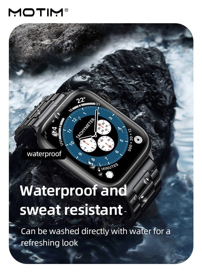 Motim Classic Stainless Steel Apple Watch Case with Band Strap 42mm/44mm/45mm/46mm/49mm, Shockproof Replacement Strap Wristband for Apple Watch Series 9/8/7/6/5/4/3/2/1/SE/SE2/Ultra - Image 4