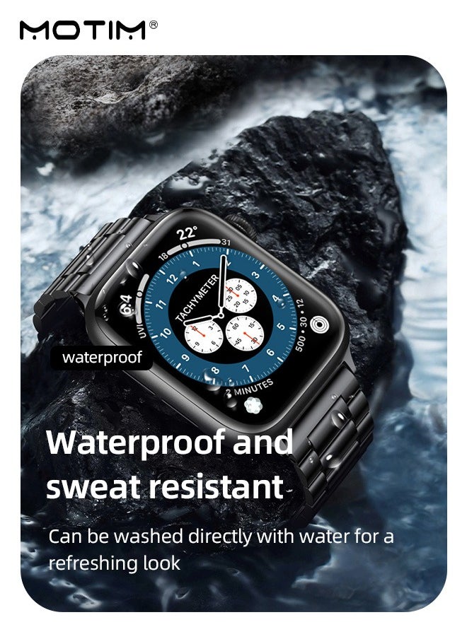 موتيم - حزام ساعة iWatch كلاسيكي معدني كلاسيكي مع حزام ساعة أبل متوافق مع أحزمة ساعة أبل 42/44/45/46/49 مم، حزام استبدال الساعة لسلسلة ساعات أبل /9/8/7/6/5/4/3/2/1/ SE/SE2/Ultra/Ultra2 - Image 1
