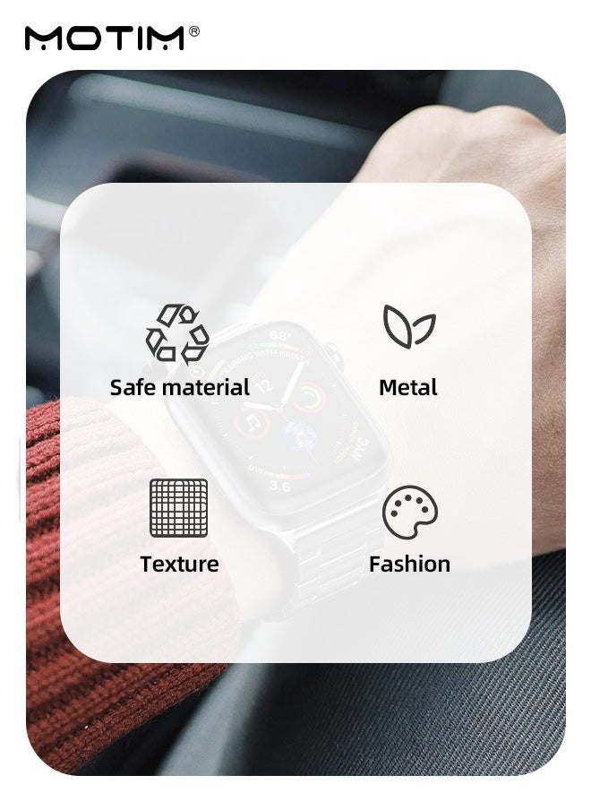 موتيم - حزام ساعة iWatch كلاسيكي معدني كلاسيكي مع حزام ساعة أبل متوافق مع أحزمة ساعة أبل 42/44/45/46/49 مم، حزام استبدال الساعة لسلسلة ساعات أبل /9/8/7/6/5/4/3/2/1/ SE/SE2/Ultra/Ultra2 - Image 1