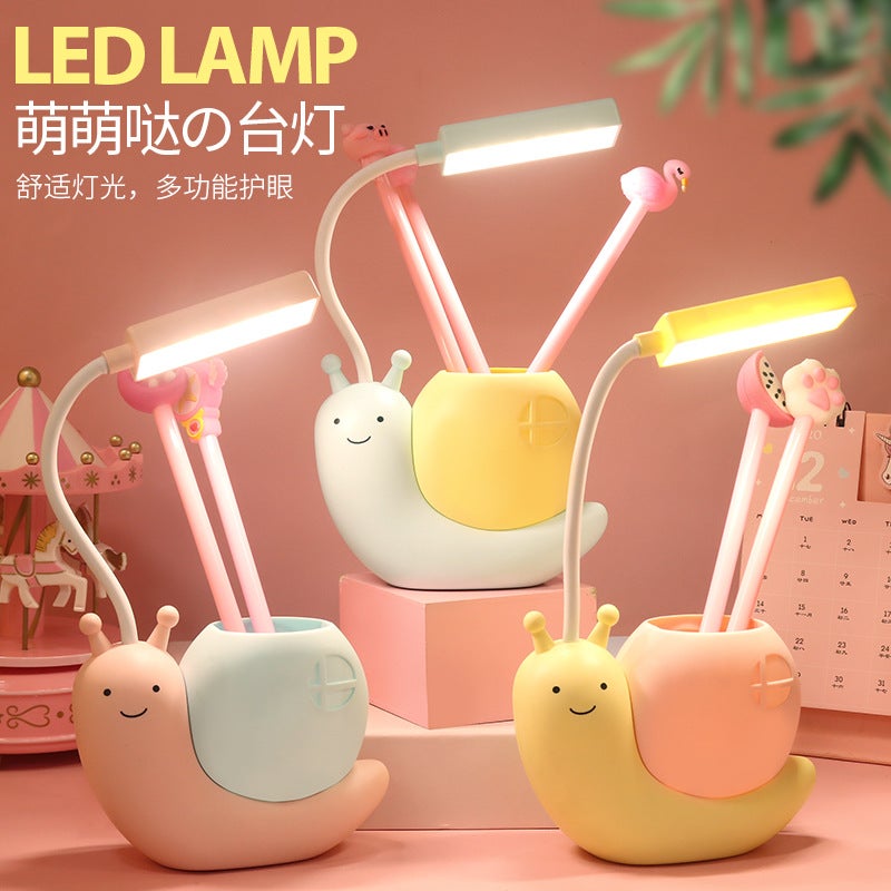 Creative cartoon folding table lamp LED charging eye protection table lamp for students and children learning small table lamp wholesale night light 904 snail table lamp 