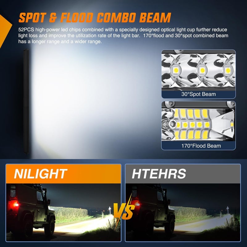 Nilight Slim LED Light Bar 21 Inch 52LED Single Row Spot Flood Combo Fog Light Driving Light Work Light Roof Bumper Lamp Offroad Light for 4x4 Trucks SUV ATV UTV - Image 4
