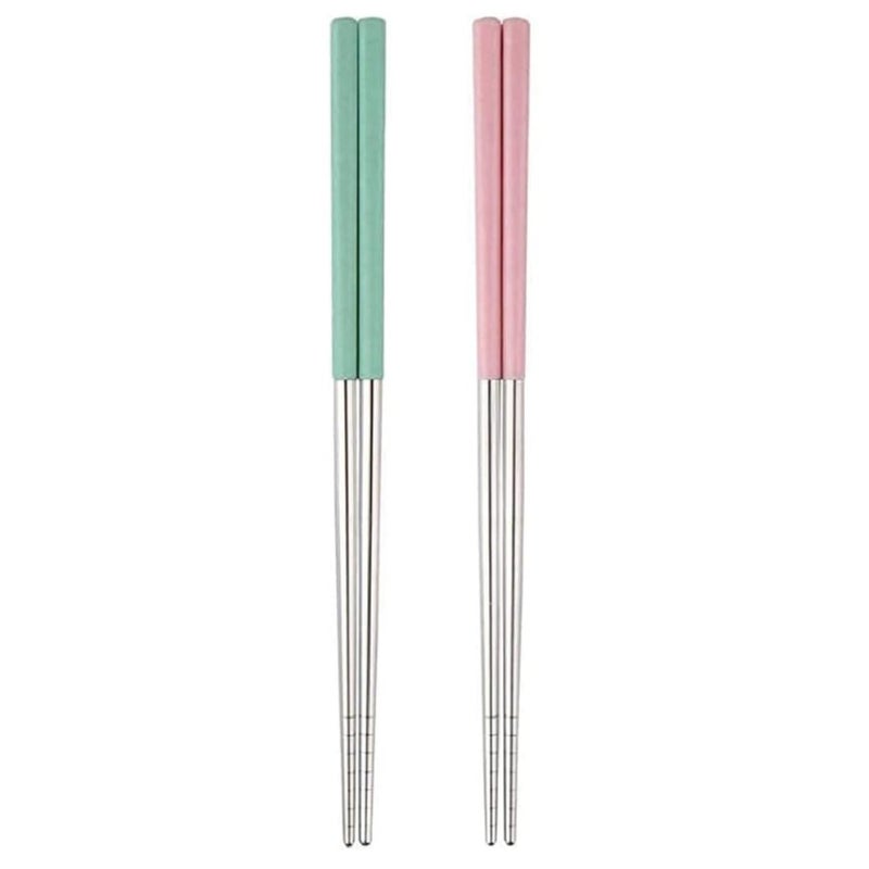 PUTHAK PUTHAK Eating Decorative Training Stainless Steel Japanese Korean Chopstick Green Beige Pack of 4 - Image 1