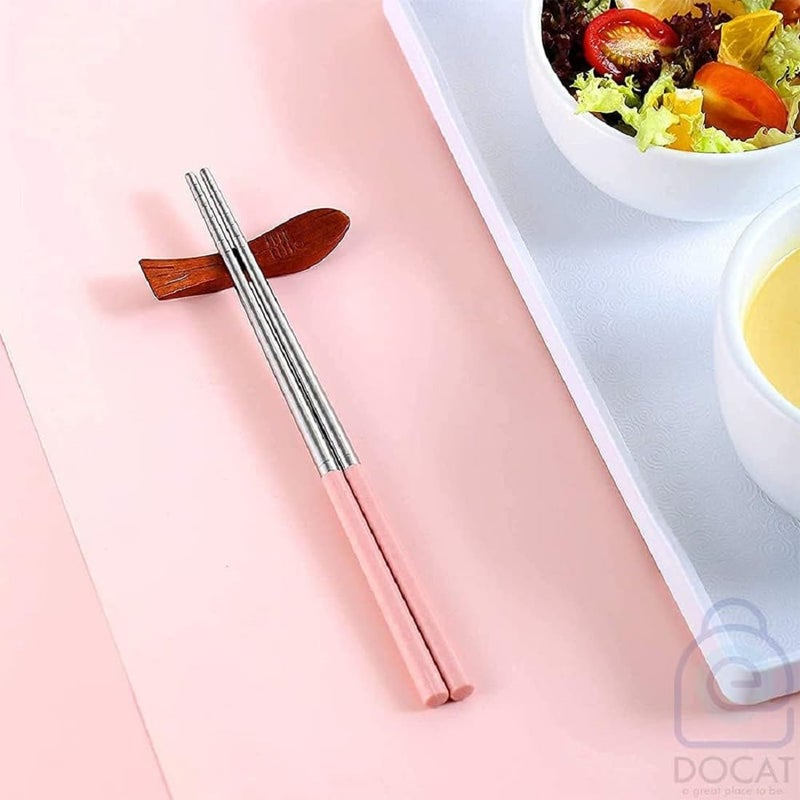 PUTHAK PUTHAK Eating Decorative Training Stainless Steel Japanese Korean Chopstick Green Beige Pack of 4 - Image 3