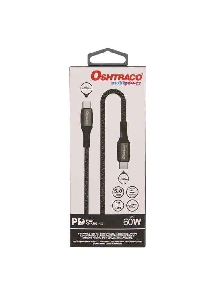 اوشتراكو كابل شحن سريع من النوع C إلى النوع C من Oshtraco، بطول 3 أمتار، متعدد الألوان - Image 1