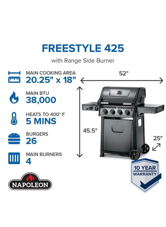 NAPOLEON فريستايل 425 - F425DSBPGT-ECP - جرافيت، مينا بورسلين وفولاذ مقاوم للصدأ، 4 شعلات، شعلات جانبية، شبكات طهي من الحديد الزهر - Image 2